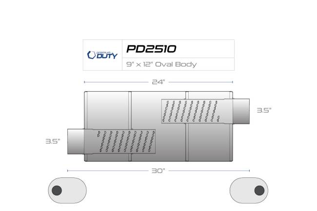 Premium Duty - Premium Duty - PD2510 9" x 12" Oval Body Muffler - 3.5" Offset In 3.5" Offset Out - Image 3