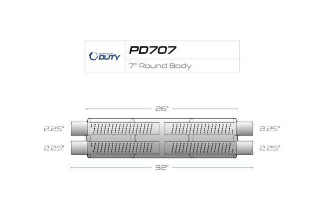 Premium Duty - Premium Duty - PD707 7" Round Body Muffler - 2.25" Dual In 2.25" Dual Out - Image 3