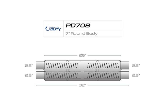 Premium Duty - Premium Duty - PD708 7" Round Body Muffler - 2.5" Dual In 2.5" Dual Out - Image 3