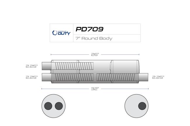 Premium Duty - Premium Duty - PD709 7" Round Body Muffler - 2.25" Dual In 2.25" Offset Out - Image 3