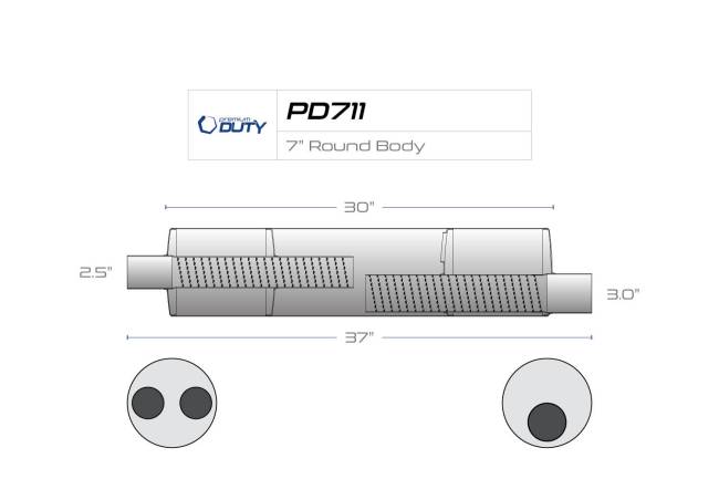 Premium Duty - Premium Duty - PD711 7" Round Body Muffler - 2.5" Dual In 3" Center Out - Image 3