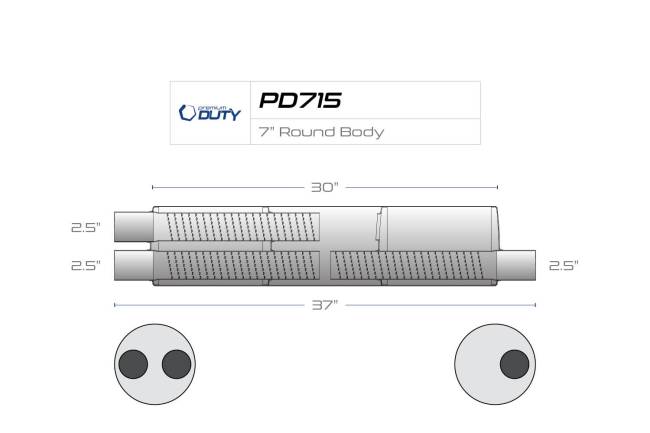 Premium Duty - Premium Duty - PD715 7" Round Body Muffler - 2.5" Dual In 2.5" Offset Out - Image 3