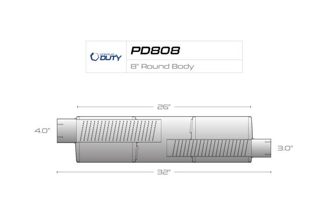 Premium Duty - Premium Duty - PD808 8" Round Body Muffler - 4" Offset In 3" Offset Out - Image 3