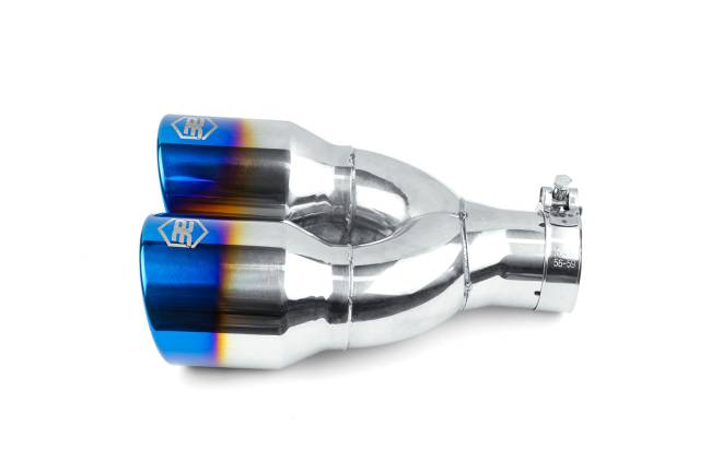 AERO Exhaust - AERO Exhaust - 10122 Blue Flame Double Wall Dual Exhaust Tip - 3.5" Angle Cut Rolled Edge Outlet / 2.25" Inlet / 9.75" Length - Non-Staggered - Image 2