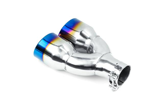 AERO Exhaust - AERO Exhaust - 10122 Dual Blue Flame Double Wall Exhaust Tip - 3.5" Angle Cut Rolled Edge Outlet / 2.25" Inlet / 9.75" Length - Non-Staggered - Image 3