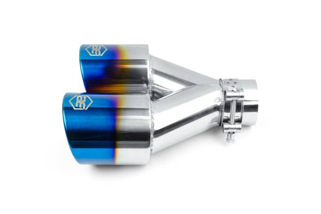 AERO Exhaust - AERO Exhaust - 10124 Dual Blue Flame Double Wall Exhaust Tip - 3.5" Angle Cut Rolled Edge Outlet / 2.25" Inlet / 9.5" Length - Driver Side - Image 2