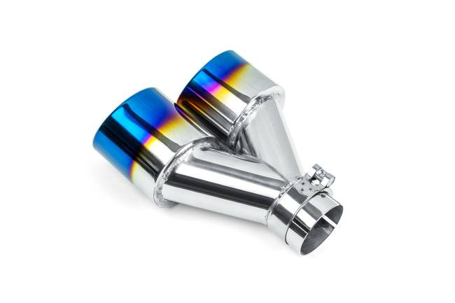 AERO Exhaust - AERO Exhaust - 10125 Dual Blue Flame Double Wall Exhaust Tip - 3.5" Angle Cut Rolled Edge Outlet / 2.25" Inlet / 9.5" Length - Passenger Side - Image 3