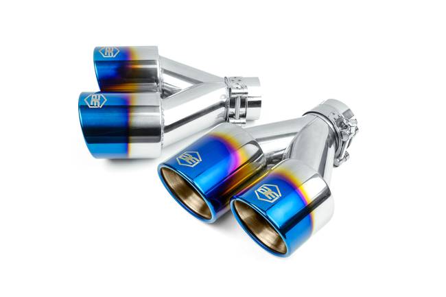 AERO Exhaust - AERO Exhaust - 10126 Dual Blue Flame Double Wall Exhaust Tips - 3.5" Angle Cut Rolled Edge Outlet / 2.25" Inlet / 9.5" Length - Driver & Passenger Side Pair - Image 1