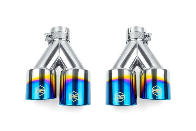 AERO Exhaust - AERO Exhaust - 10126 Dual Blue Flame Double Wall Exhaust Tips - 3.5" Angle Cut Rolled Edge Outlet / 2.25" Inlet / 9.5" Length - Driver & Passenger Side Pair - Image 2