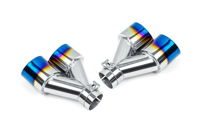 AERO Exhaust - AERO Exhaust - 10126 Blue Flame Double Wall Dual Exhaust Tips - 3.5" Angle Cut Rolled Edge Outlet / 2.25" Inlet / 9.5" Length - Driver & Passenger Side Pair - Image 3