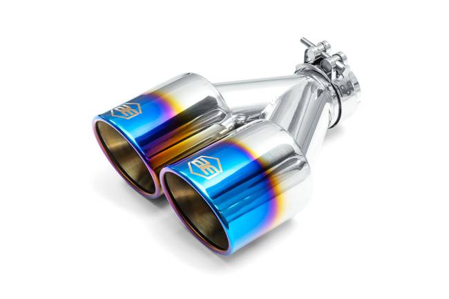 AERO Exhaust - AERO Exhaust - 10127 Dual Blue Flame Double Wall Exhaust Tip - 3.5" Angle Cut Rolled Edge Outlet / 2.25" Inlet / 9.5" Length - Non-Staggered - Image 1