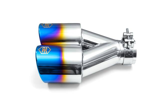 AERO Exhaust - AERO Exhaust - 10127 Dual Blue Flame Double Wall Exhaust Tip - 3.5" Angle Cut Rolled Edge Outlet / 2.25" Inlet / 9.5" Length - Non-Staggered - Image 2