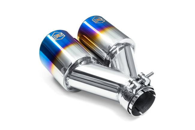 AERO Exhaust - AERO Exhaust - 10127 Dual Blue Flame Double Wall Exhaust Tip - 3.5" Angle Cut Rolled Edge Outlet / 2.25" Inlet / 9.5" Length - Non-Staggered - Image 3
