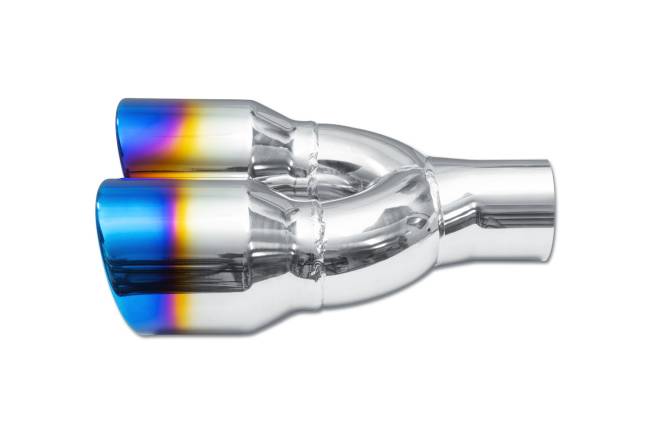 Street Style - Street Style - SS204BF Blue Flame Double Wall Dual Exhaust Tip - 3.5" Angle Cut Rolled Edge Outlet / 2.25" Inlet / 9.75" Length - Non-Staggered - Image 2