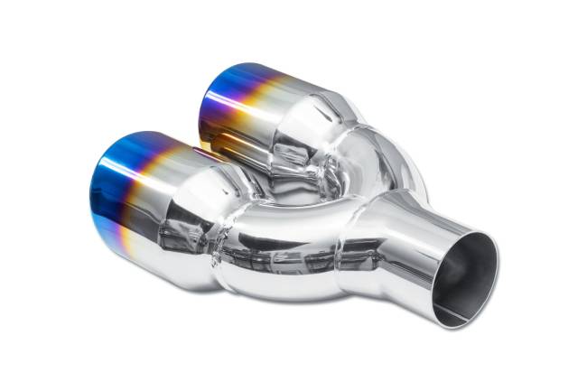 Street Style - Street Style - SS204BF Blue Flame Double Wall Dual Exhaust Tip - 3.5" Angle Cut Rolled Edge Outlet / 2.25" Inlet / 9.75" Length - Non-Staggered - Image 3