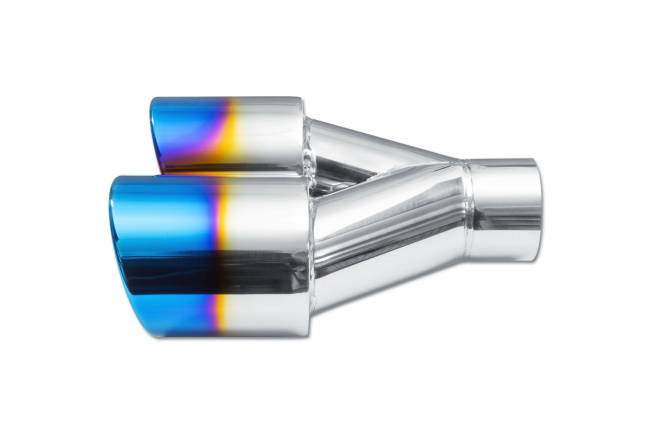 Street Style - Street Style - SS206BF Blue Flame Double Wall Dual Exhaust Tip - 3.5" Angle Cut Rolled Edge Outlet / 2.25" Inlet / 9.75" Length - Driver Side - Image 2