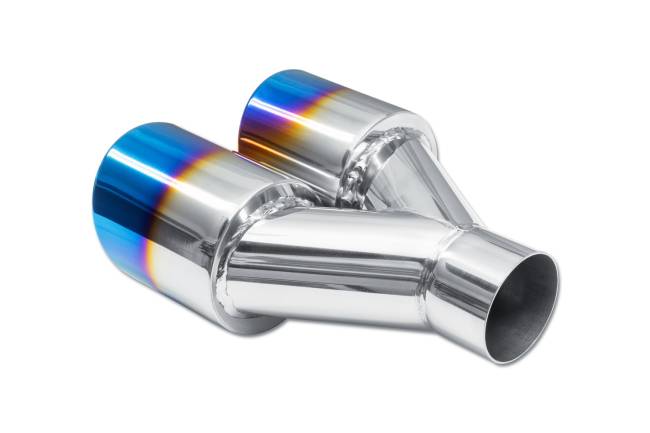 Street Style - Street Style - SS206BF Blue Flame Double Wall Dual Exhaust Tip - 3.5" Angle Cut Rolled Edge Outlet / 2.25" Inlet / 9.75" Length - Driver Side - Image 3