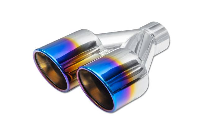 Street Style - Street Style - SS207BF Blue Flame Double Wall Dual Exhaust Tip - 3.5" Angle Cut Rolled Edge Outlets / 2.25" Inlet / 9.75" Length - Passenger Side - Image 1