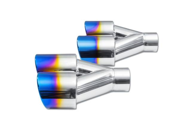 Street Style - Street Style - SS208BF Blue Flame Double Wall Dual Exhaust Tips - 3.5" Angle Cut Rolled Edge Outlet / 2.25" Inlet / 9.75" Length - Driver & Passenger Side Pair - Image 2