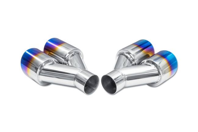 Street Style - Street Style - SS208BF Blue Flame Double Wall Dual Exhaust Tips - 3.5" Angle Cut Rolled Edge Outlet / 2.25" Inlet / 9.75" Length - Driver & Passenger Side Pair - Image 3