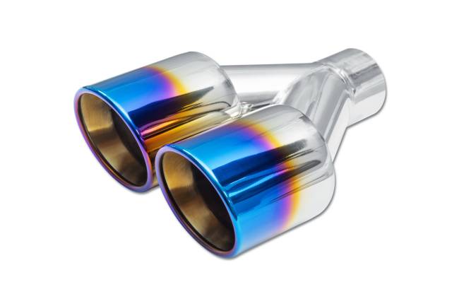 Street Style - Street Style - SS209BF Blue Flame Double Wall Dual Exhaust Tip - 3.5" Angle Cut Rolled Edge Outlet / 2.25" Inlet / 9.5" Length - Non-Staggered - Image 1