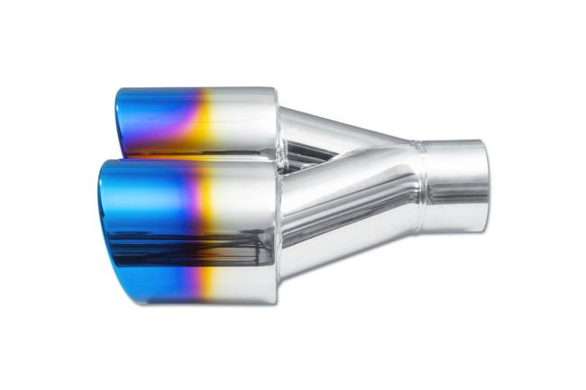 Street Style - Street Style - SS209BF Blue Flame Double Wall Dual Exhaust Tip - 3.5" Angle Cut Rolled Edge Outlet / 2.25" Inlet / 9.5" Length - Non-Staggered - Image 2