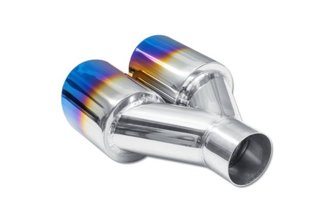 Street Style - Street Style - SS209BF Blue Flame Double Wall Dual Exhaust Tip - 3.5" Angle Cut Rolled Edge Outlet / 2.25" Inlet / 9.5" Length - Non-Staggered - Image 3