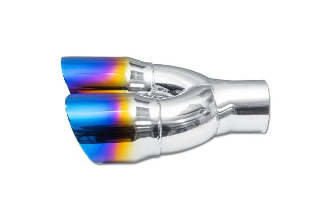 Street Style - Street Style - SS211BF Blue Flame Double Wall Dual Exhaust Tip - 3.0" Angle Cut Rolled Edge Outlet / 2.25" Inlet / 9.25" Length - Passenger Side - Image 2