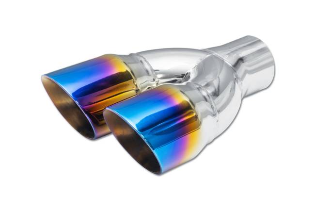 Street Style - Street Style - SS211BF Blue Flame Double Wall Dual Exhaust Tip - 3.0" Angle Cut Rolled Edge Outlet / 2.25" Inlet / 9.25" Length - Passenger Side - Image 1