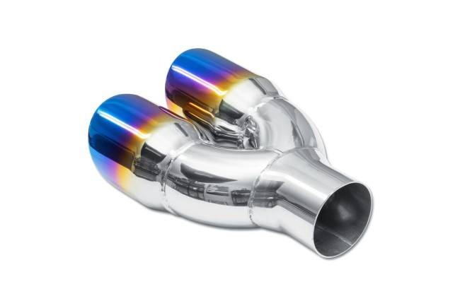 Street Style - Street Style - SS211BF Blue Flame Double Wall Dual Exhaust Tip - 3.0" Angle Cut Rolled Edge Outlet / 2.25" Inlet / 9.25" Length - Passenger Side - Image 3