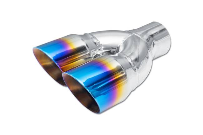 Street Style - Street Style - SS212BF Blue Flame Double Wall Dual Exhaust Tip - 3.0" Angle Cut Rolled Edge Outlet / 2.25" Inlet / 9.25" Length - Driver Side - Image 1