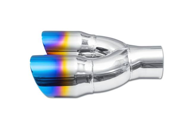 Street Style - Street Style - SS212BF Blue Flame Double Wall Dual Exhaust Tip - 3.0" Angle Cut Rolled Edge Outlet / 2.25" Inlet / 9.25" Length - Driver Side - Image 2