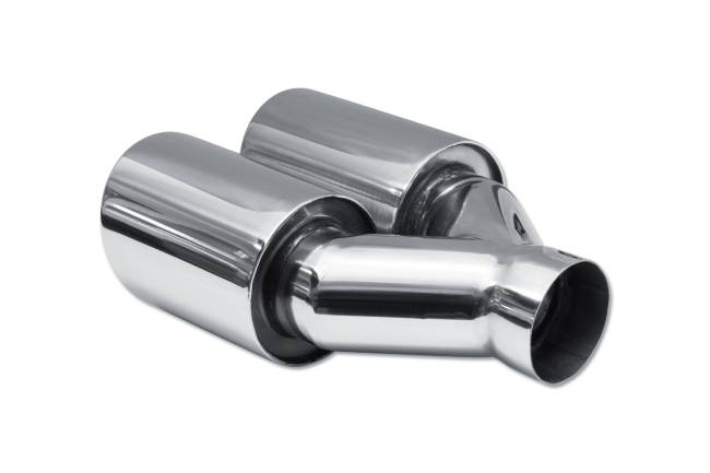 Street Style - Street Style - SS2253595 Polished Stainless Double Wall Dual Exhaust Tip - 3.5" Angle Cut Rolled Edge Outlets / 2.25" Inlet / 9.5" Length - Non-Staggered - Image 3
