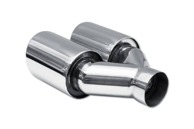 Street Style - Street Style - SS2253595L Polished Stainless Double Wall Dual Exhaust Tip - 3.5" Angle Cut Rolled Edge Outlets / 2.25" Inlet / 9.5" Length - Driver Side - Image 3
