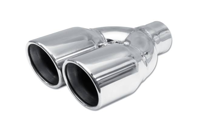 Street Style - Street Style - SS22535975 Polished Stainless Double Wall Dual Exhaust Tip - 3.5" Angle Cut Rolled Edge Outlets / 2.25" Inlet / 9.75" Length - Non-Staggered - Image 1