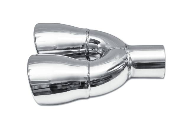 Street Style - Street Style - SS079 Polished Stainless Single Wall Dual Exhaust Tip - 4.0" x 3.0" Oval Angle Cut Rolled Edge Outlets / 2.25" Inlet / 9.0" Length - Non-Staggered - Image 2