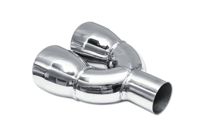 Street Style - Street Style - SS079 Polished Stainless Single Wall Dual Exhaust Tip - 4.0" x 3.0" Oval Angle Cut Rolled Edge Outlets / 2.25" Inlet / 9.0" Length - Non-Staggered - Image 3