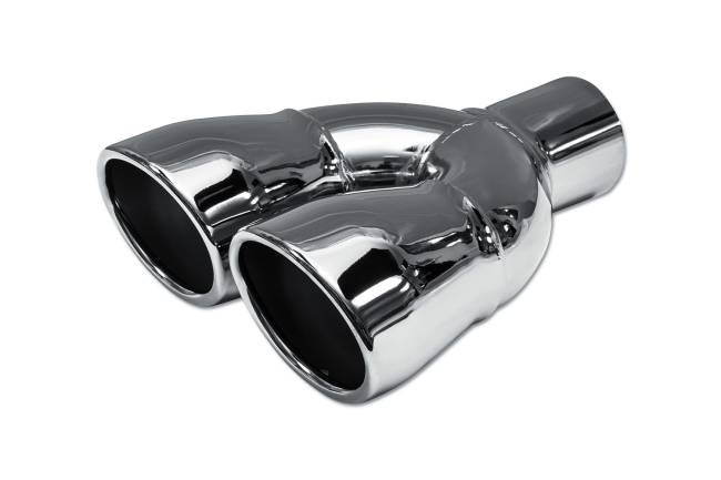 Street Style - Street Style - SS0792 Black Chrome Single Wall Dual Exhaust Tip - 4.0" x 3.0" Oval Angle Cut Rolled Edge Outlets / 2.25" Inlet / 9.0" Length - Non-Staggered - Image 1