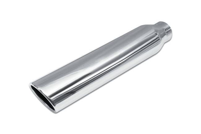 Street Style - Street Style - SS083 Polished Stainless Single Wall Exhaust Tip - 4.0" x 3.0" Oval Angle Cut Rolled Edge Outlet / 2.25" Inlet / 18.0" Length - Image 1