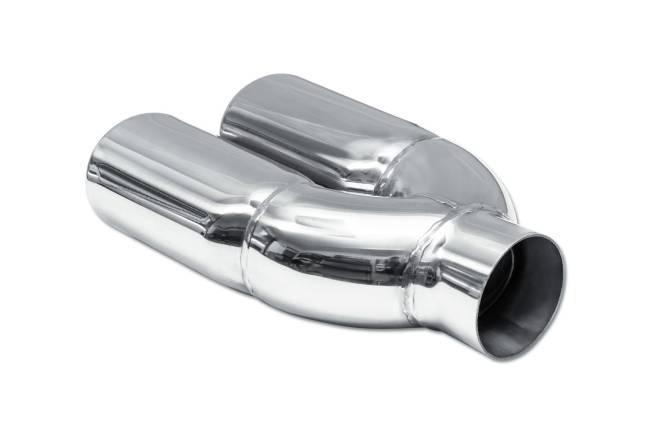 Street Style - Street Style - SS084 Polished Stainless Single Wall Dual Exhaust Tip - 3.0" x 2.5" Oval Angle Cut Rolled Edge Outlets / 2.25" Inlet / 9.0" Length - Non-Staggered - Image 3