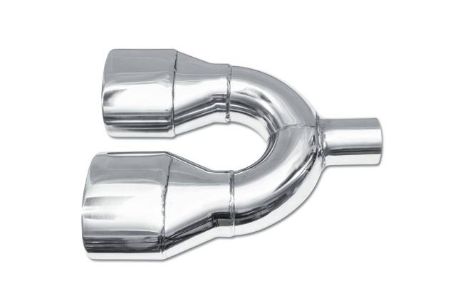 Street Style - Street Style - SS121 Polished Stainless Double Wall Dual Exhaust Tip - 5.0" x 3.5" Oval Angle Cut Rolled Edge Outlets / 2.25" Inlet / 14.0" Length - Non-Staggered - Image 2