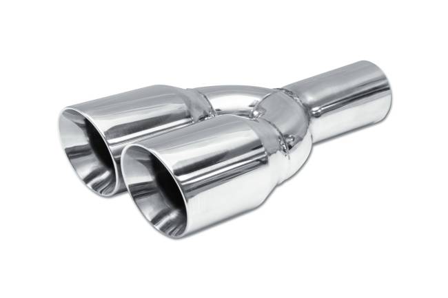 Street Style - Street Style - SS123A Polished Stainless Double Wall Dual Exhaust Tip - 3.5" Angle Cut Outlets / 2.5" Inlet / 13.0" Length - Non-Staggered - Image 1