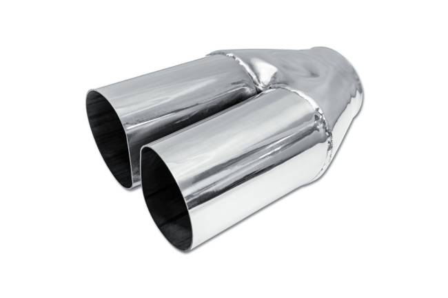 Street Style - Street Style - SS2004L Polished Stainless Single Wall Dual Exhaust Tip - 3.0" Angle Cut Outlets / 2.5" Inlet / 10" Length - Driver Side - Image 1