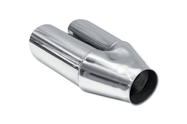 Street Style - Street Style - SS2004L Polished Stainless Single Wall Dual Exhaust Tip - 3.0" Angle Cut Outlets / 2.5" Inlet / 10" Length - Driver Side - Image 3