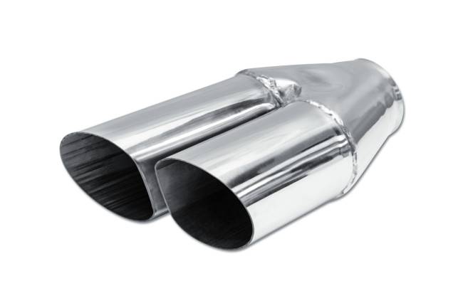 Street Style - Street Style - SS2004R Polished Stainless Single Wall Dual Exhaust Tip - 3.0" Angle Cut Outlets / 2.5" Inlet / 10" Length - Passenger Side - Image 1