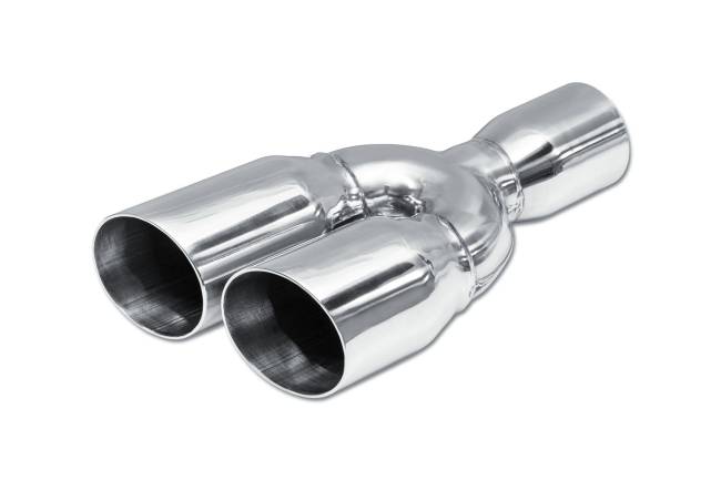 Street Style - Street Style - SS30028-DS Polished Stainless Double Wall Dual Exhaust Tip - 3.5" Angle Cut Outlets / 3.0" Inlet / 15.0" Length - Staggered - Image 1
