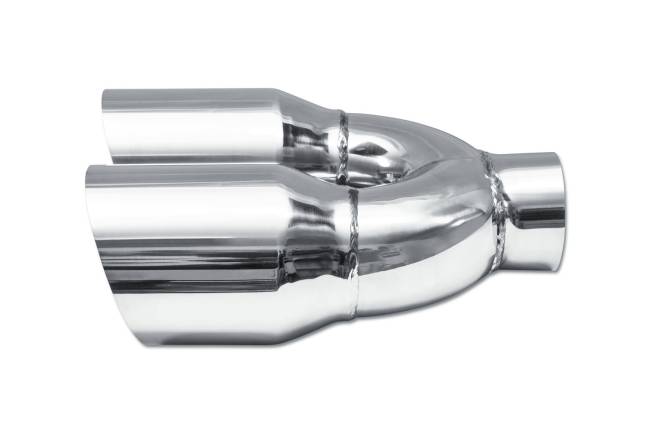 Street Style - Street Style - NP24088D Polished Stainless Single Wall Dual Exhaust Tip - 3.5" Angle Cut Outlets / 2.5" Inlet / 9.0" Length - Non-Staggered - Image 2