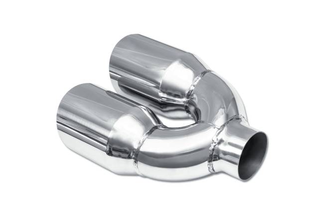 Street Style - Street Style - NP24088D Polished Stainless Single Wall Dual Exhaust Tip - 3.5" Angle Cut Outlets / 2.5" Inlet / 9.0" Length - Non-Staggered - Image 3