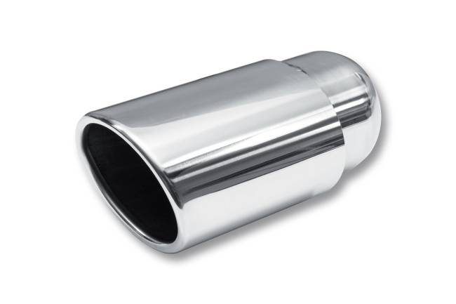 Street Style - Street Style - SS053 Polished Stainless Double Wall Exhaust Tip - 3.75" x 3.25" Oval Angle Cut Rolled Edge Outlet / 2.25" Inlet / 9.0" Length - Image 1