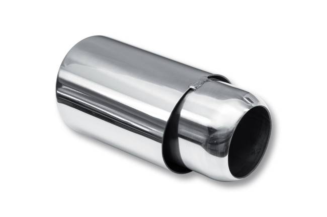 Street Style - Street Style - SS053 Polished Stainless Double Wall Exhaust Tip - 3.75" x 3.25" Oval Angle Cut Rolled Edge Outlet / 2.25" Inlet / 9.0" Length - Image 3